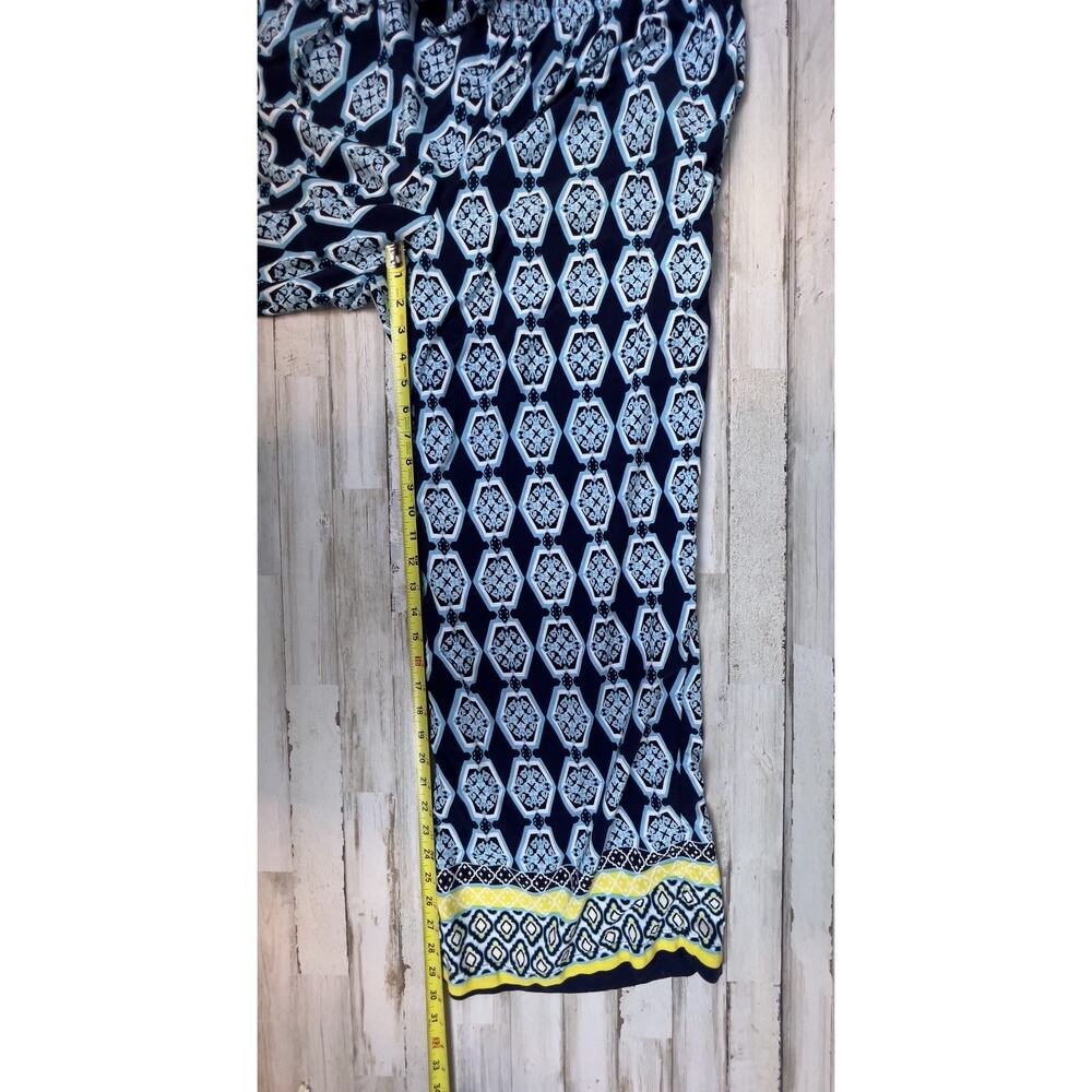 Crown & Ivy Size 1X Wide Leg Elastic Pull-On Palazzo Pants Blue Yellow Pockets - Picture 6 of 7
